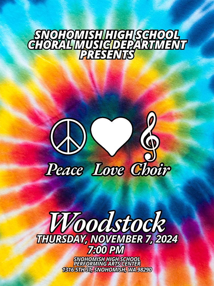 A rainbow tie-dye poster for our Woodstock Concert.